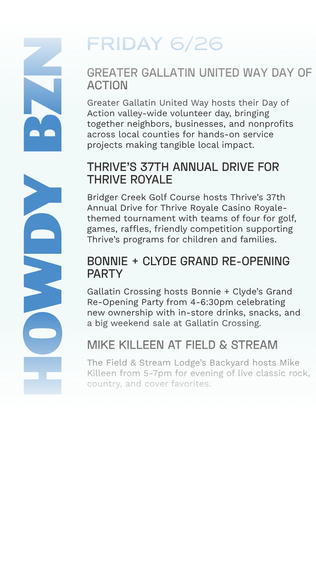 Your Bozeman weekend plans are here! Share with friends and family you’d like to attend one of these events with, and I’ll see you out there 💛