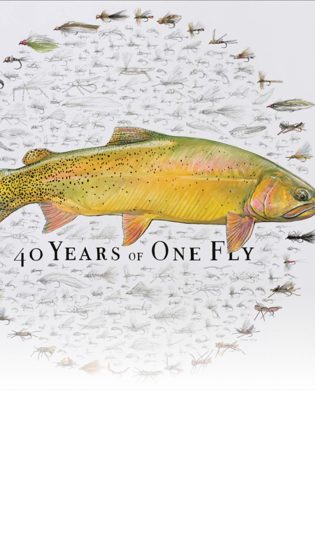 Mike Sudal created an ink and watercolor piece for the upcoming Jackson Hole One Fly auction. The painting commemorates the competition’s 40th anniversary by highlighting specific winning patterns used over the decades.