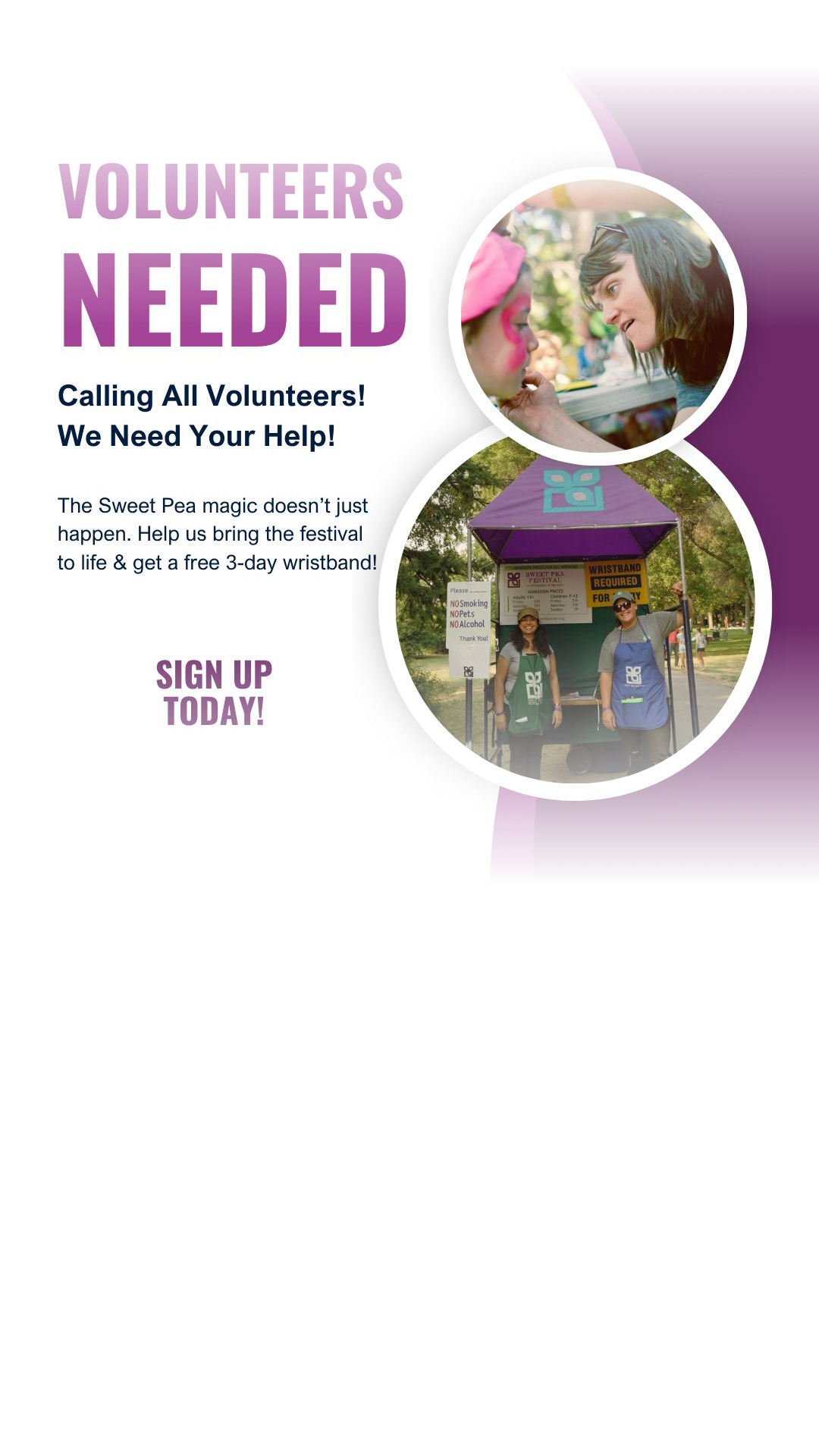 For 49 years, volunteers have been the heartbeat of the Sweet Pea Festival. This year, be part of making it happen. Volunteer registration is open now! All volunteers receive a free festival wristband as our way of saying thank you. Sign up at the link in the comments!