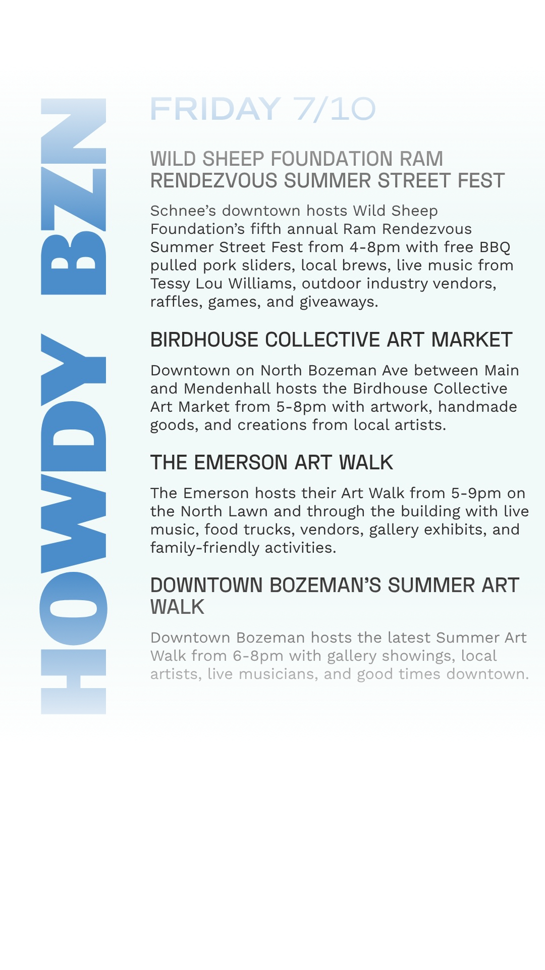 Your Bozeman weekend plans are here! Share with friends and family you’d like to attend one of these events with, and I’ll see you out there 💛 📍 Bozeman, MT