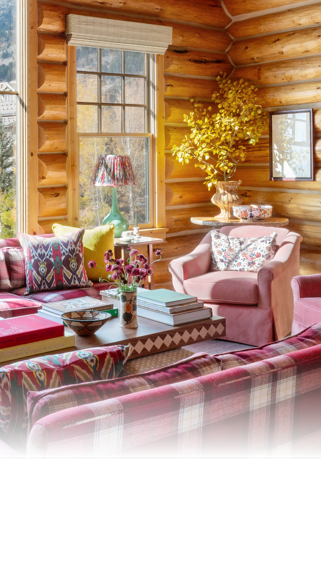A local cabin features a design refresh that blends traditional rustic elements with contemporary finishes. The renovation updates the classic timber home using a modern take on regional decor.