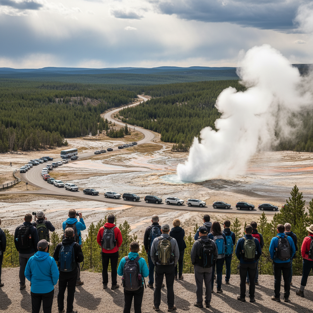Yellowstone National Park hosted 958,706 recreation visits in July 2026, marking a 2% decrease from July 2025. Year-to-date, the park has seen 2,635,384 visits, down 1% from 2025.