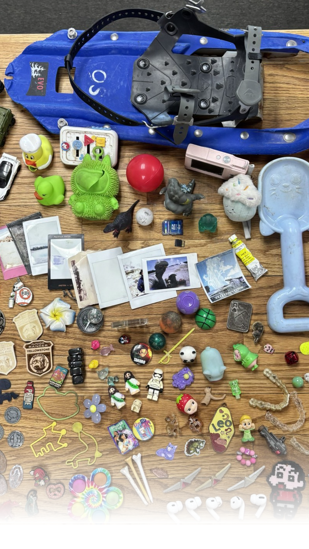 Hundreds of lost items from YNP's hydrothermal areas from this summer. Common finds include hats, sunglasses, and camera equipment, along with strange objects like an Uno card and a tiny book.