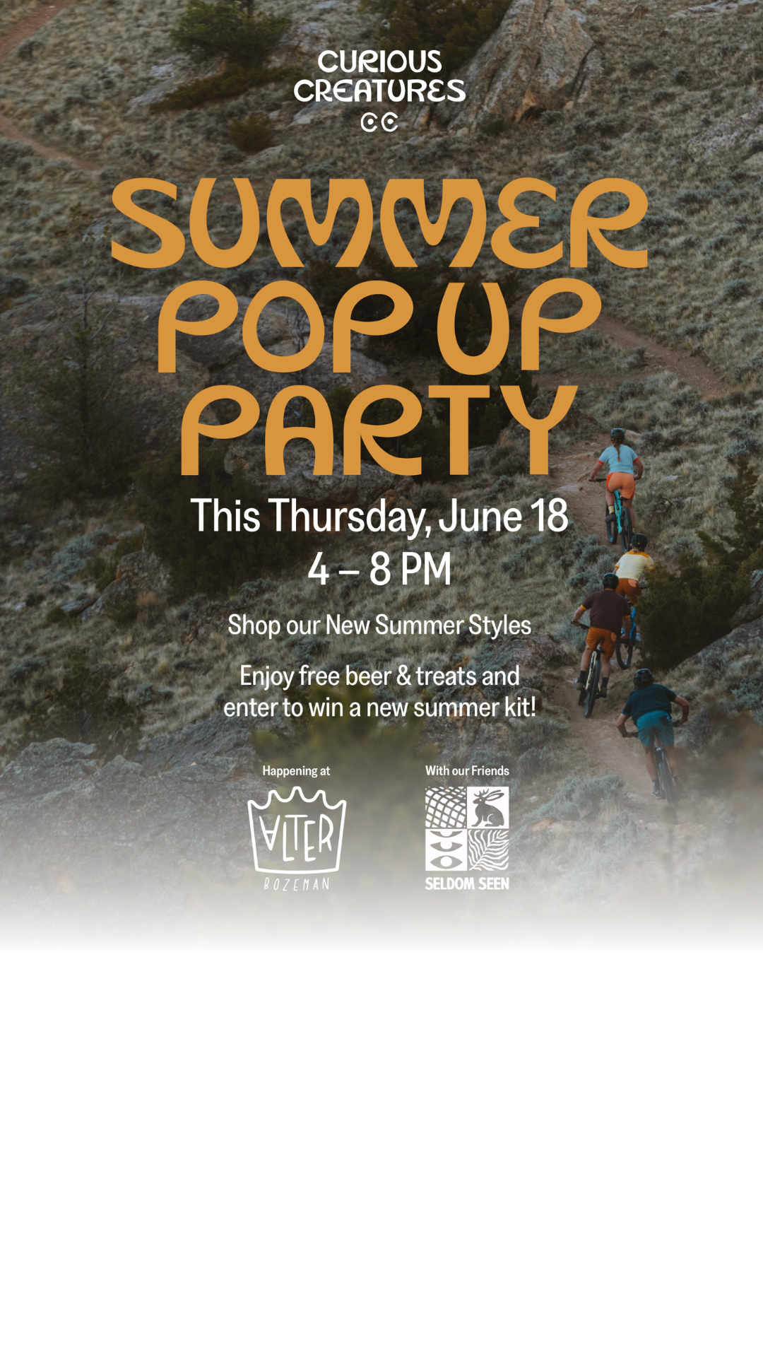 Summer Pop-Up Party! This Thursday, June 18, from 4–8 PM. Shop new summer styles, enjoy free beer & treats, live music and enter for a chance to win a new summer kit!