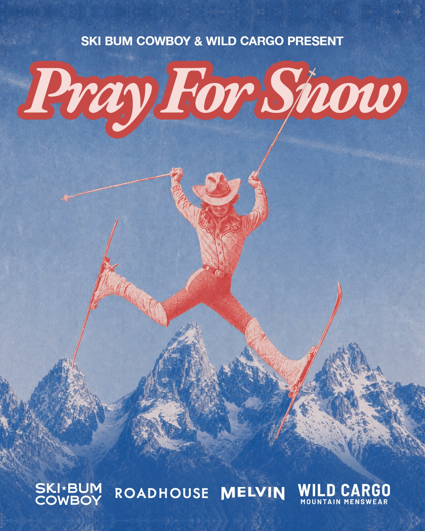 Wild Cargo hosts a Pray for Snow party on Friday, October 23, featuring an open bar, a Ski Bum Cowboy pop-up shop, and a raffle. Attendees should dress in cowboy or après-ski attire for the evening event starting at 6 p.m.